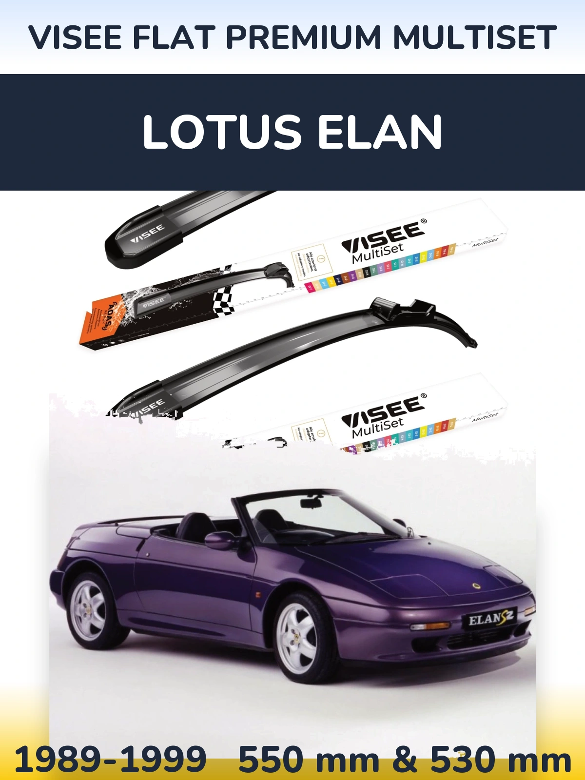 Komplet przednich wycieraczek VISEE FLAT PREMIUM MultiSet 550 & 530 mm do Lotus Elan 1989-1999