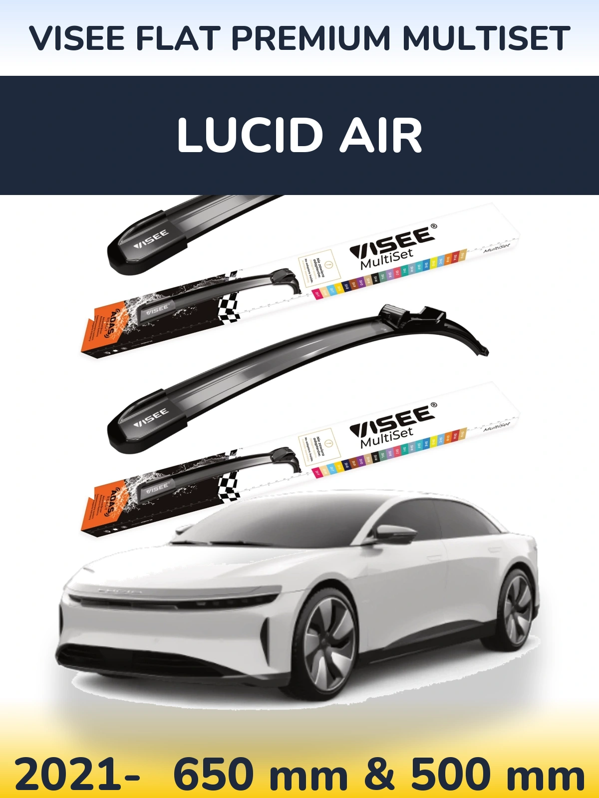 Комплект передніх щіток VISEE FLAT PREMIUM MultiSet 650 & 500 мм для Lucid Air 2021-2026