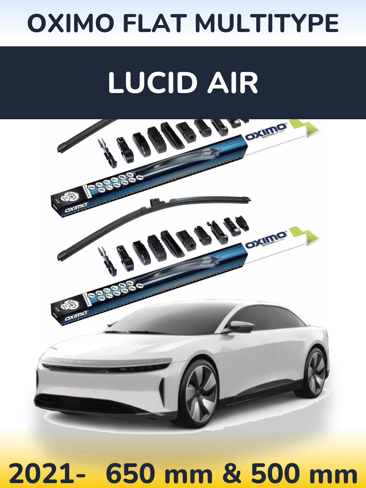Front wiper blade set Oximo Flat MultiTypee 650 & 500 мм for Lucid Air 2021-2026
