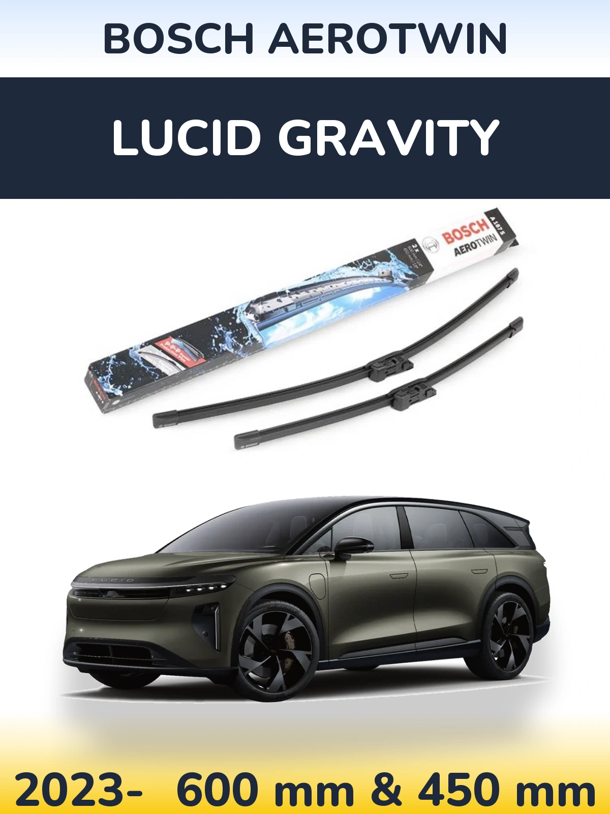 Komplet przednich wycieraczek BOSCH AeroTwin 600 & 450 mm do Lucid Gravity 2023-2026