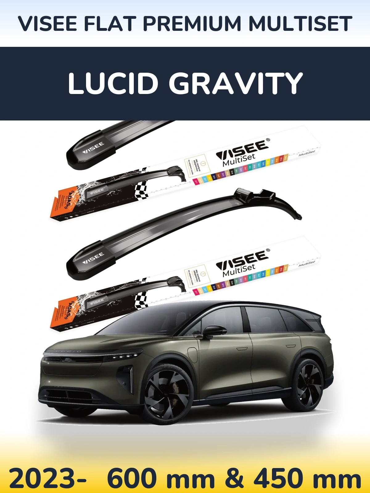 Front wiper blade set VISEE FLAT PREMIUM MultiSet 600 & 450 мм for Lucid Gravity 2023-2026