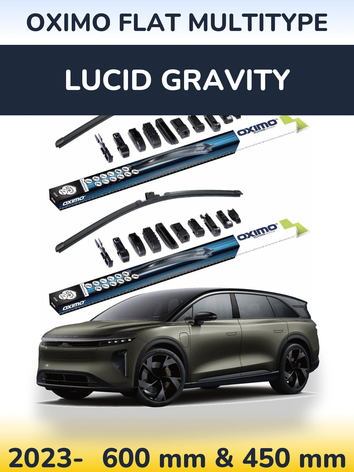 Komplet przednich wycieraczek Oximo Flat MultiType 600 & 450 mm do Lucid Gravity 2023-2026