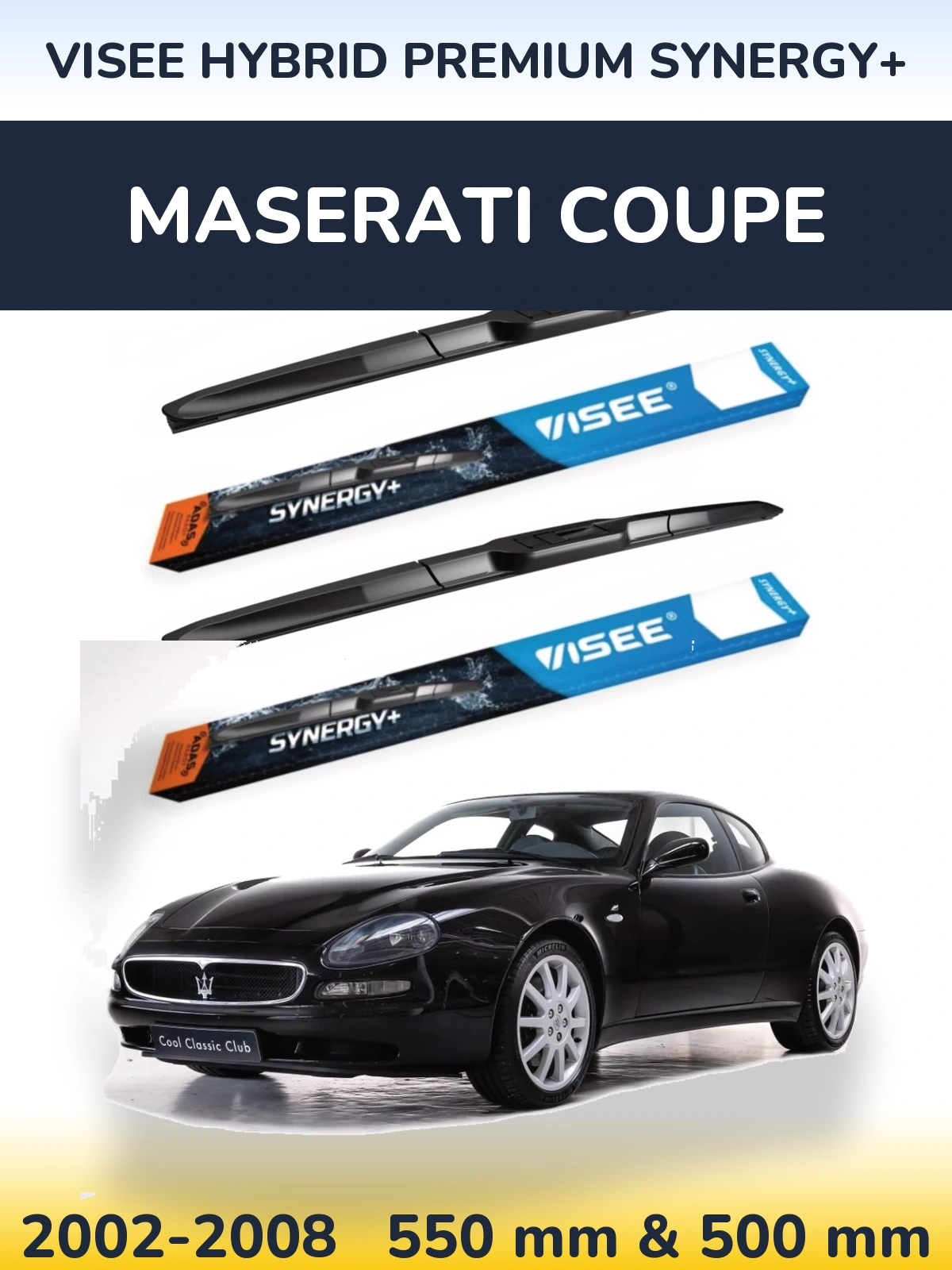 Front wiper blade set VISEE HYBRID PREMIUM SYNERGY+ 550 & 500 мм for Maserati Coupe 2002-2008