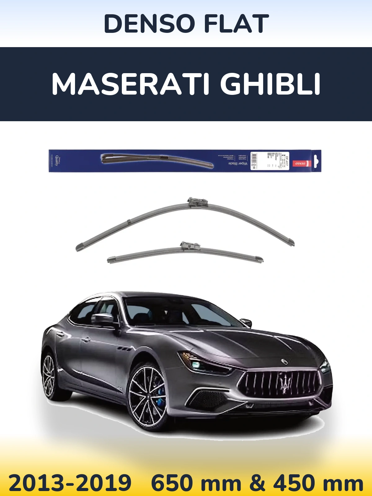 Front wiper blade set Denso Flat 650 & 450 mm for Maserati Ghibli 2013-2019