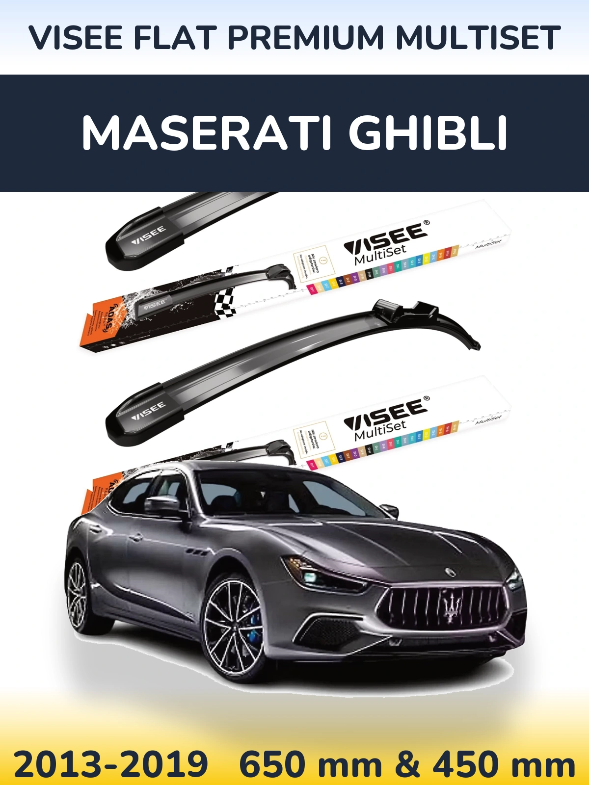Front wiper blade set VISEE FLAT PREMIUM MultiSet 650 & 450 mm for Maserati Ghibli 2013-2019