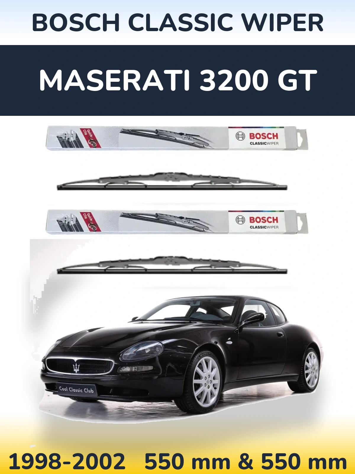 Front wiper blade set BOSCH Classic Wiper 550 & 550 мм for Maserati 3200 GT 1998-2002