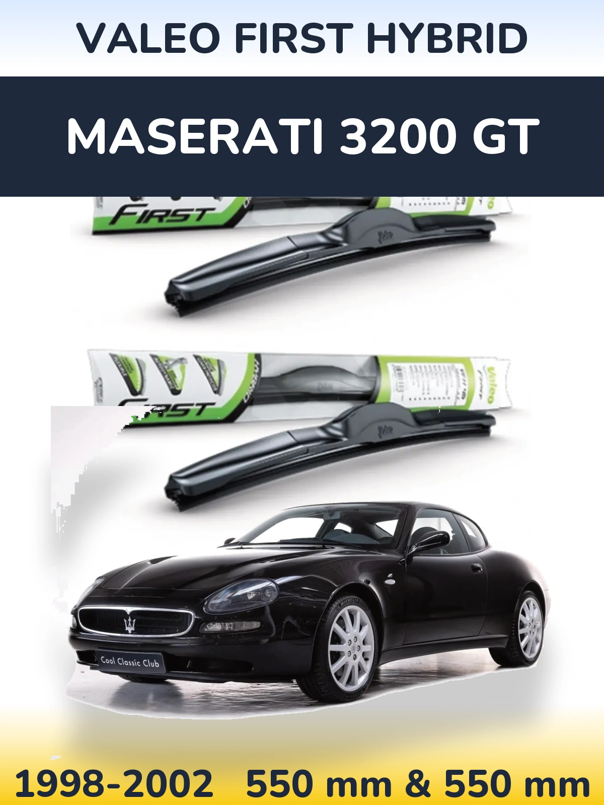 Front wiper blade set Valeo First Hybrid 550 & 550 мм for Maserati 3200 GT 1998-2002