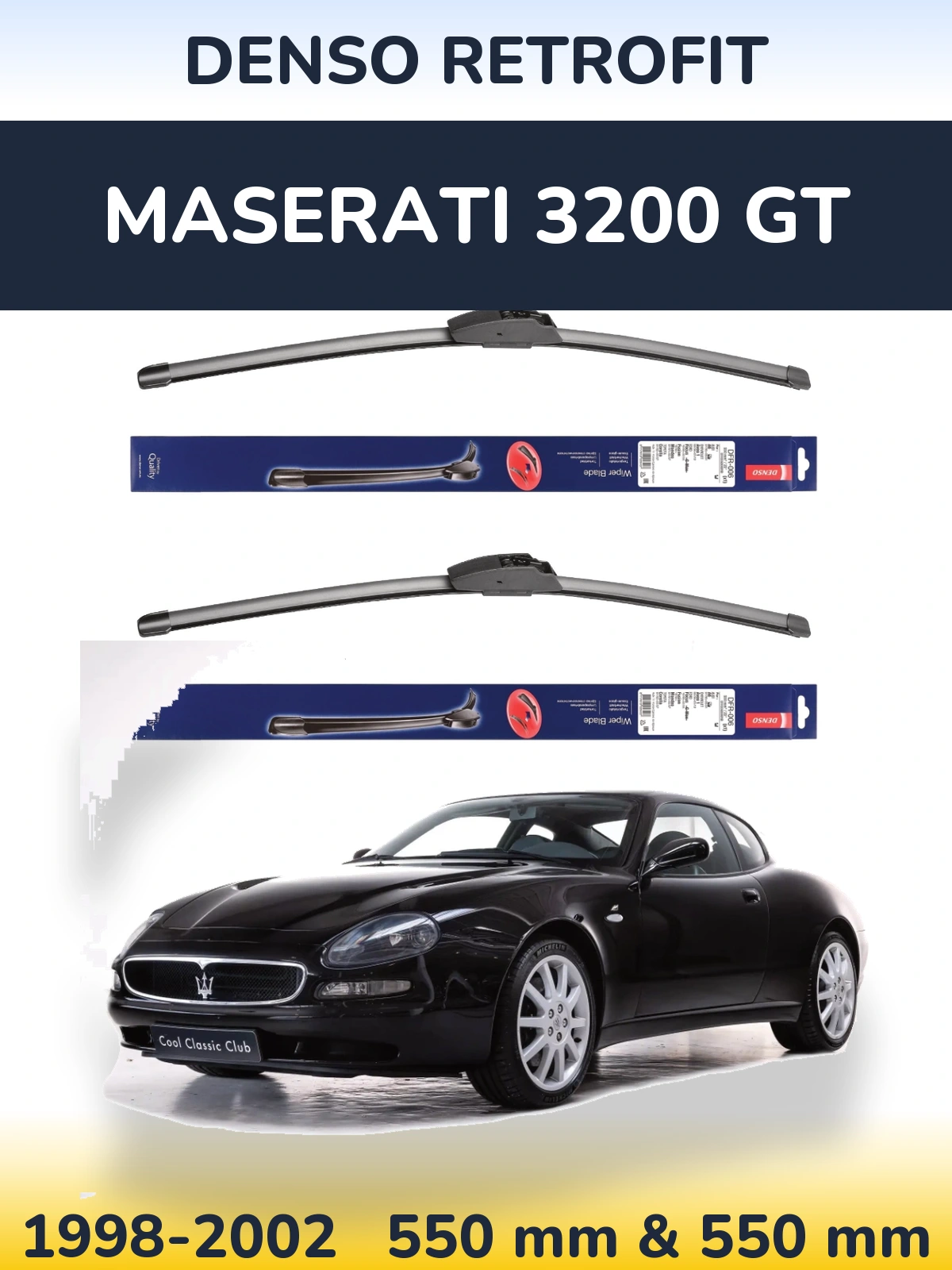 Front wiper blade set Denso Retrofit 550 & 550 мм for Maserati 3200 GT 1998-2002