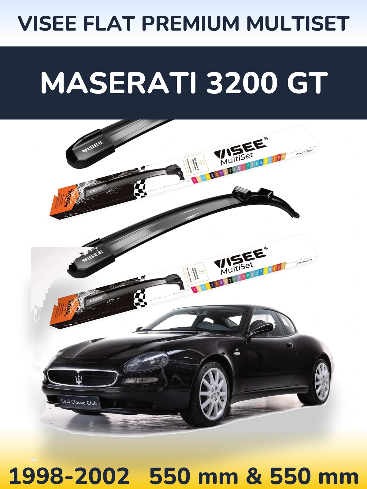Front wiper blade set VISEE FLAT PREMIUM MultiSet 550 & 550 мм for Maserati 3200 GT 1998-2002