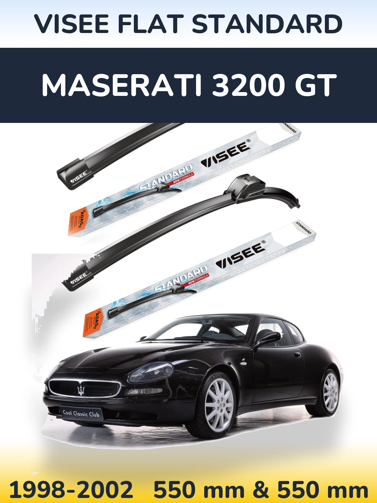 Front wiper blade set VISEE FLAT STANDARD 550 & 550 мм for Maserati 3200 GT 1998-2002