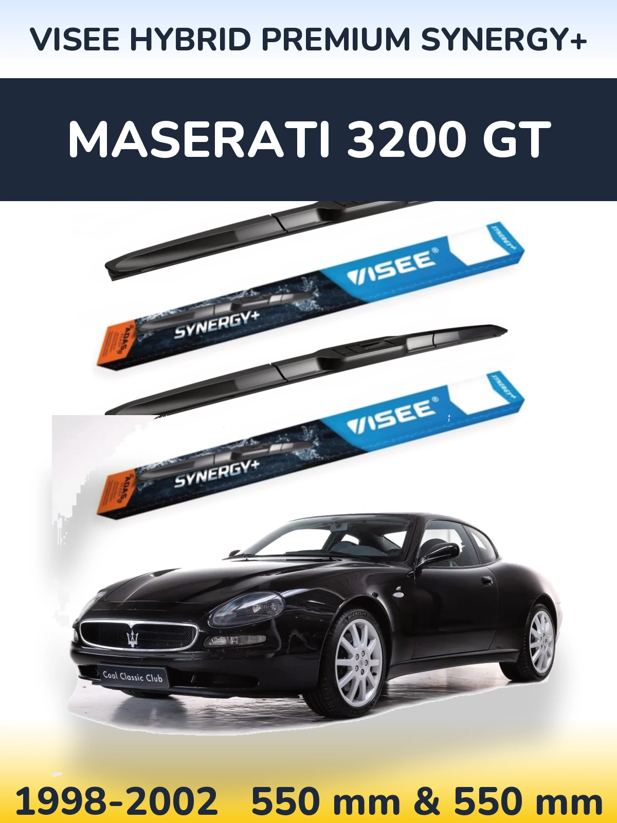 Front wiper blade set VISEE HYBRID PREMIUM SYNERGY+ 550 & 550 мм for Maserati 3200 GT 1998-2002