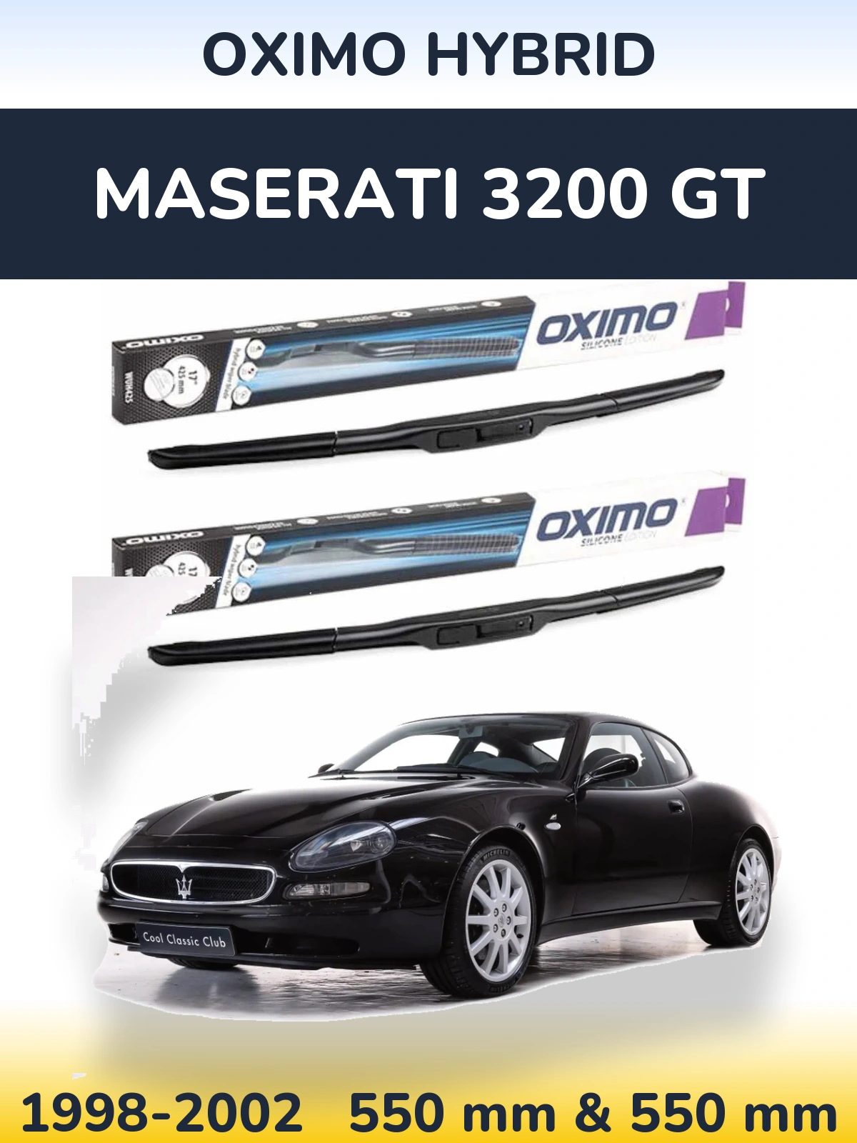 Front wiper blade set Oximo Hybrid 550 & 550 мм for Maserati 3200 GT 1998-2002
