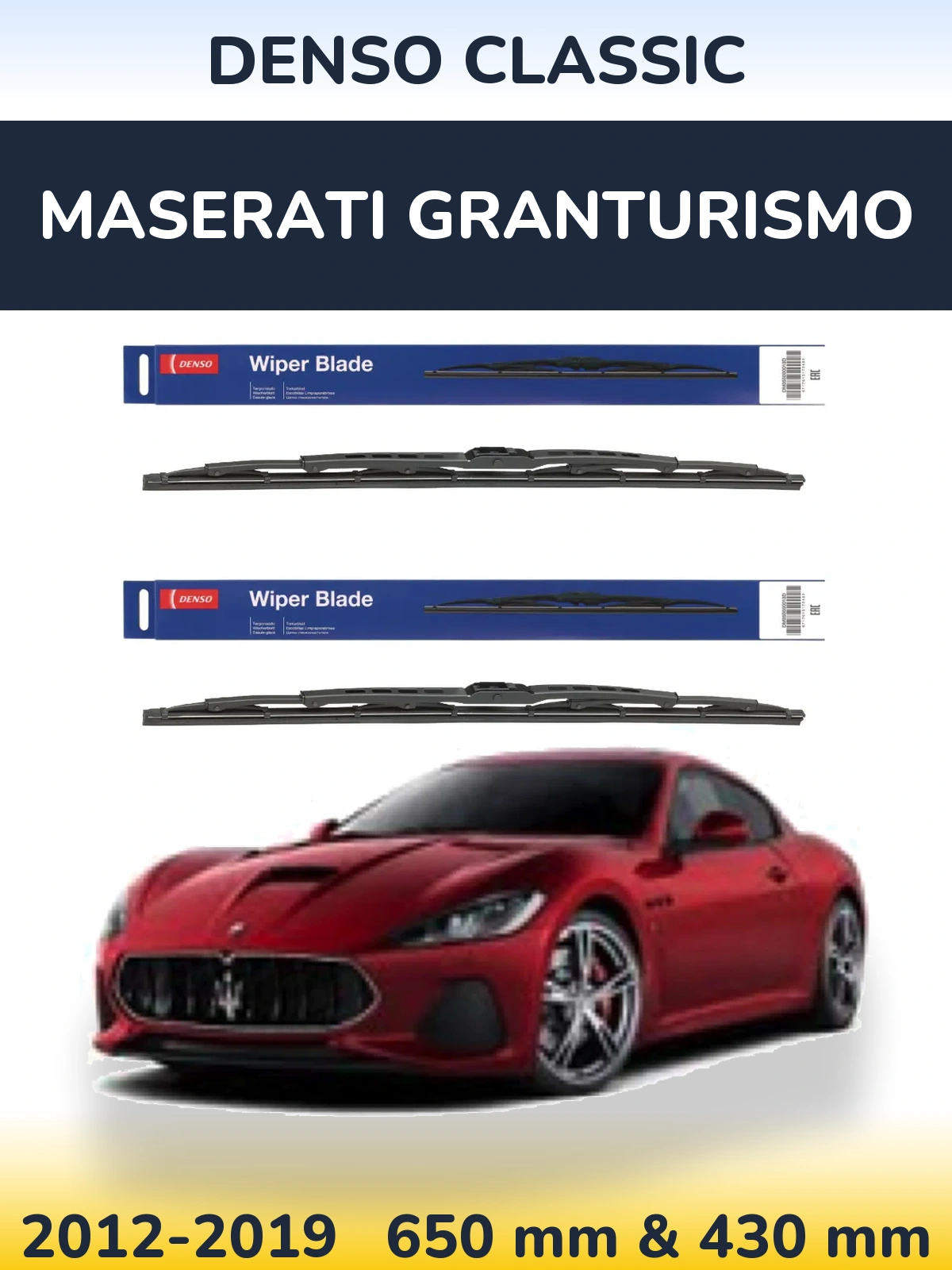 Front wiper blade set Denso Classic 650 & 430 mm for Maserati GranTurismo 2012-2019