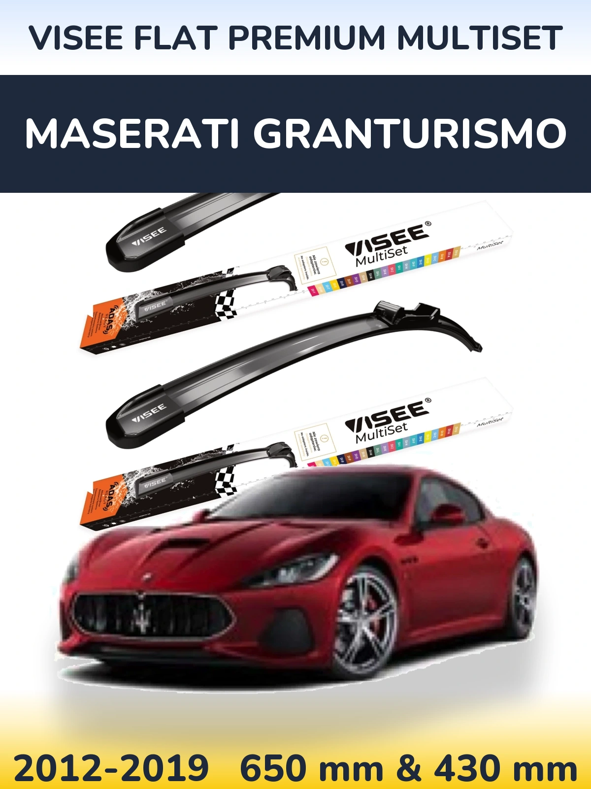 Front wiper blade set VISEE FLAT PREMIUM MultiSet 650 & 430 мм for Maserati GranTurismo 2012-2019