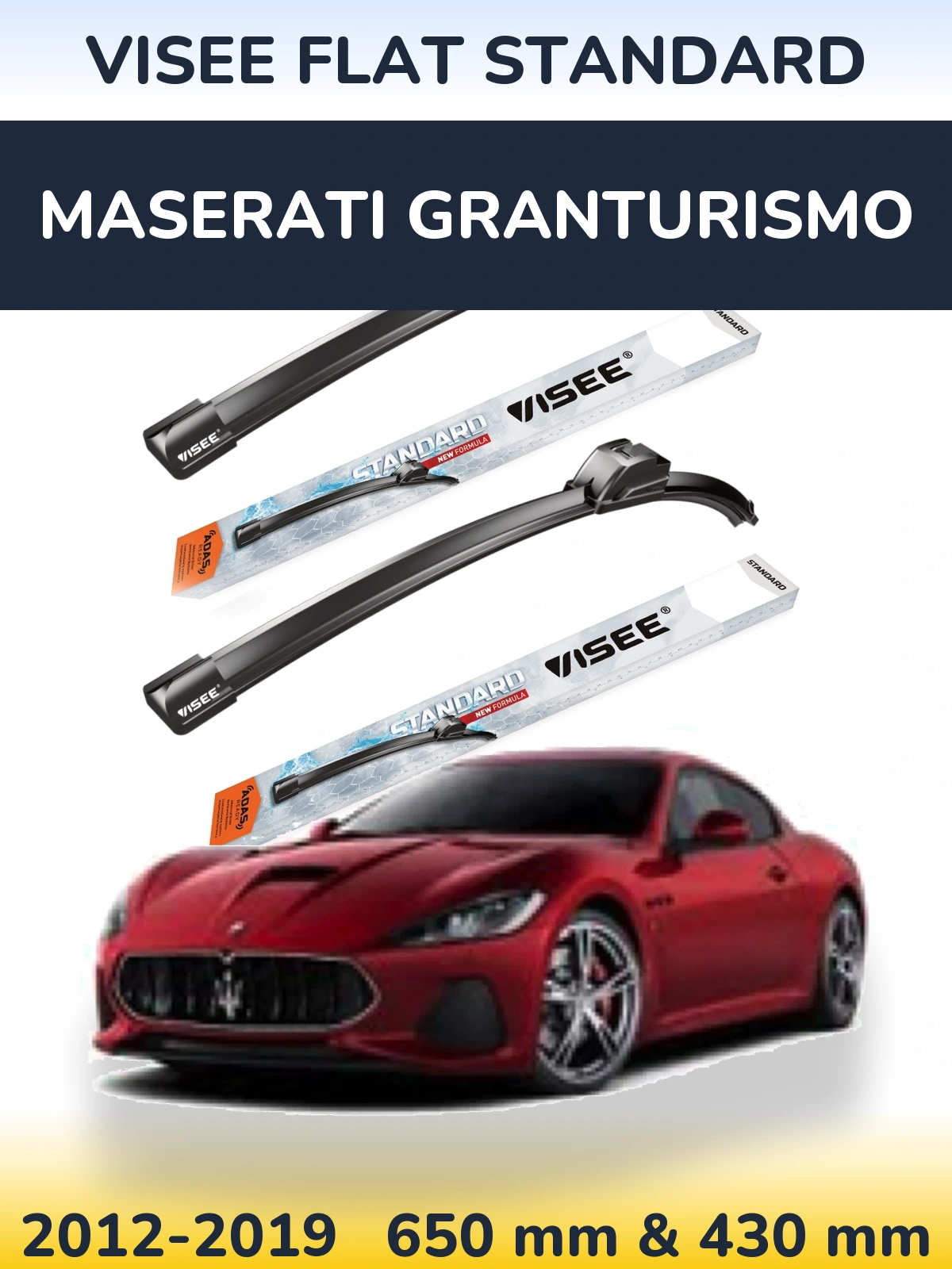 Front wiper blade set VISEE FLAT STANDARD 650 & 430 мм for Maserati GranTurismo 2012-2019
