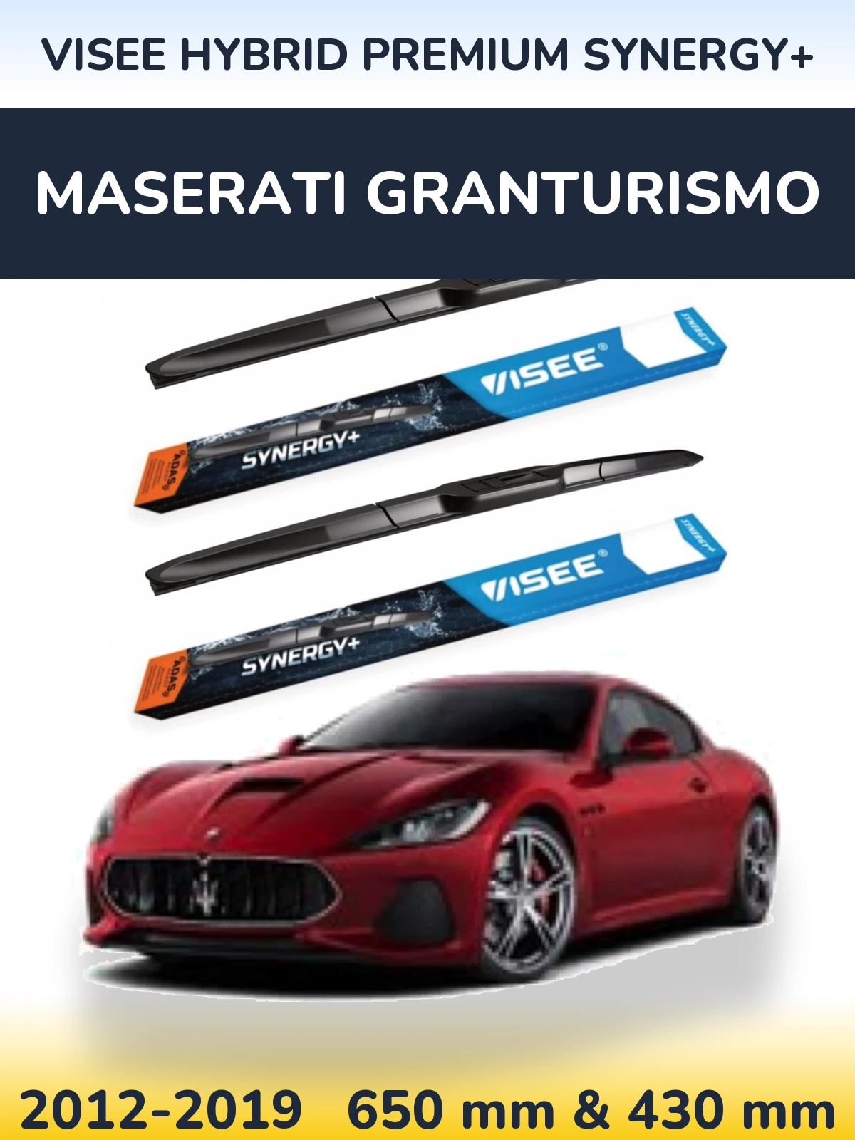 Front wiper blade set VISEE HYBRID PREMIUM SYNERGY+ 650 & 430 мм for Maserati GranTurismo 2012-2019