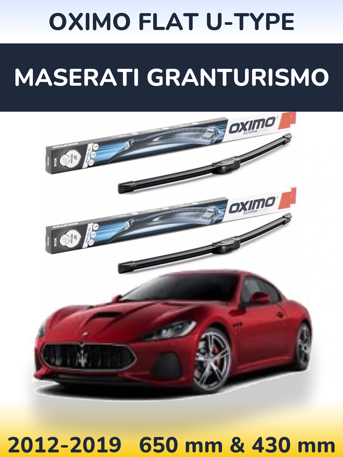 Front wiper blade set Oximo Flat U-type 650 & 430 мм for Maserati GranTurismo 2012-2019