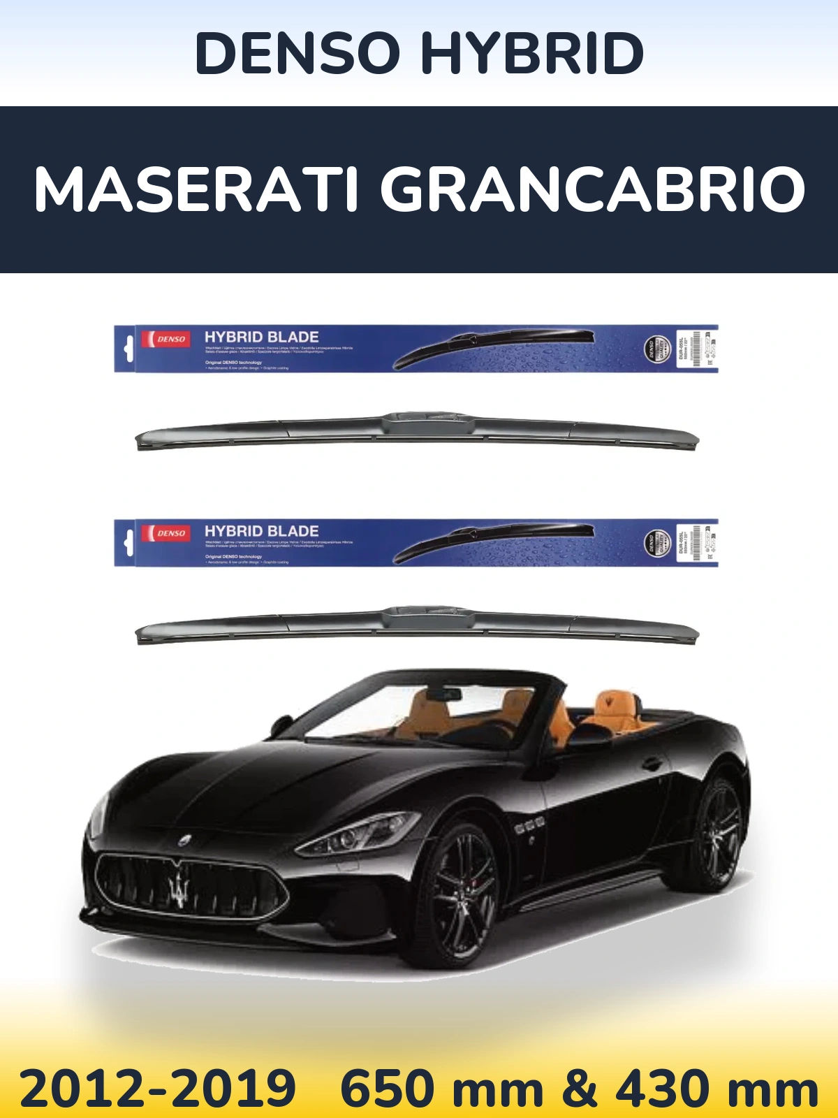 Front wiper blade set Denso Hybrid 650 & 430 мм for Maserati GranCabrio 2012-2019