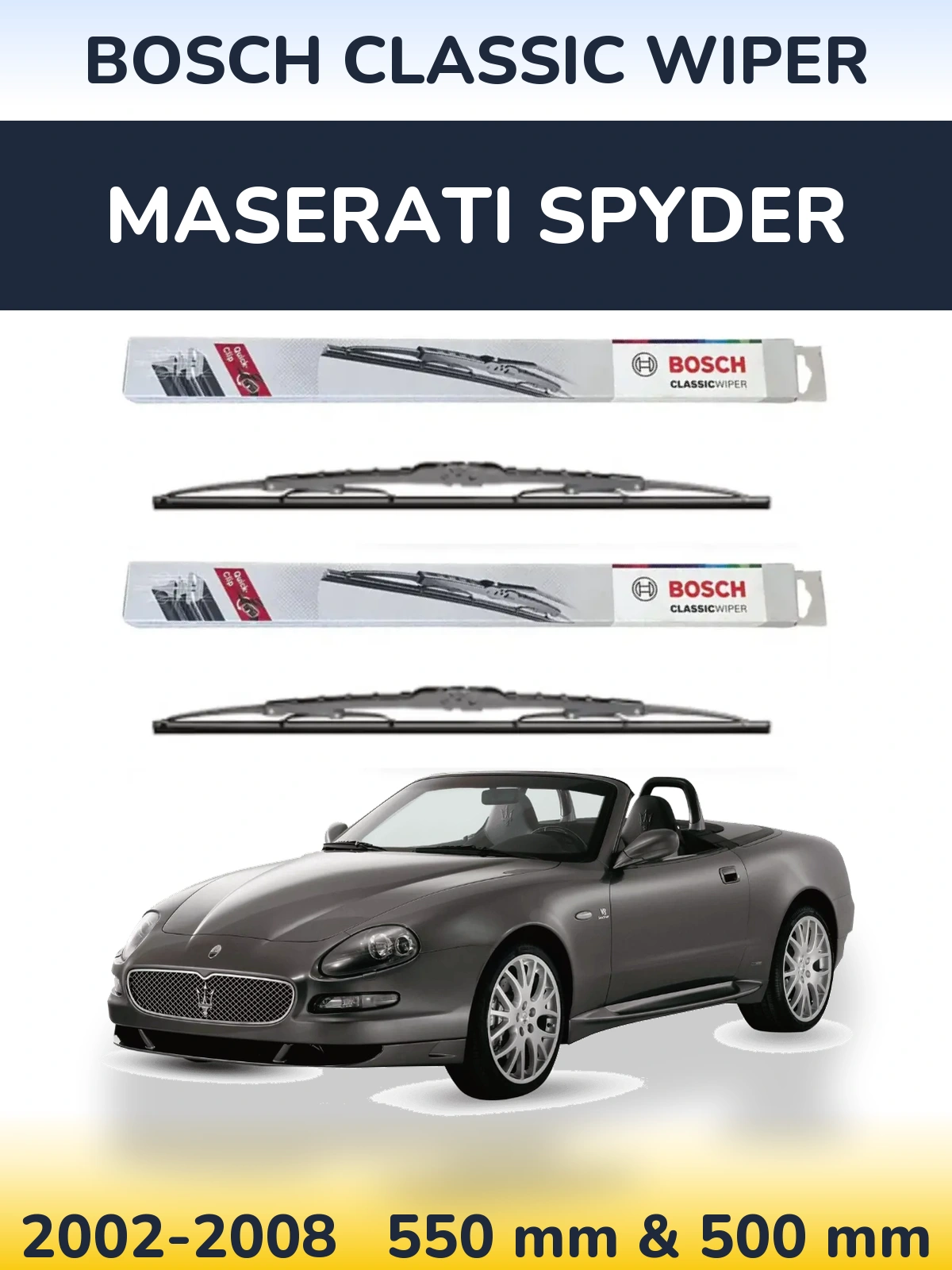 Комплект передних дворников BOSCH Classic Wiper 550 & 500 мм для Maserati Spyder 2002-2008