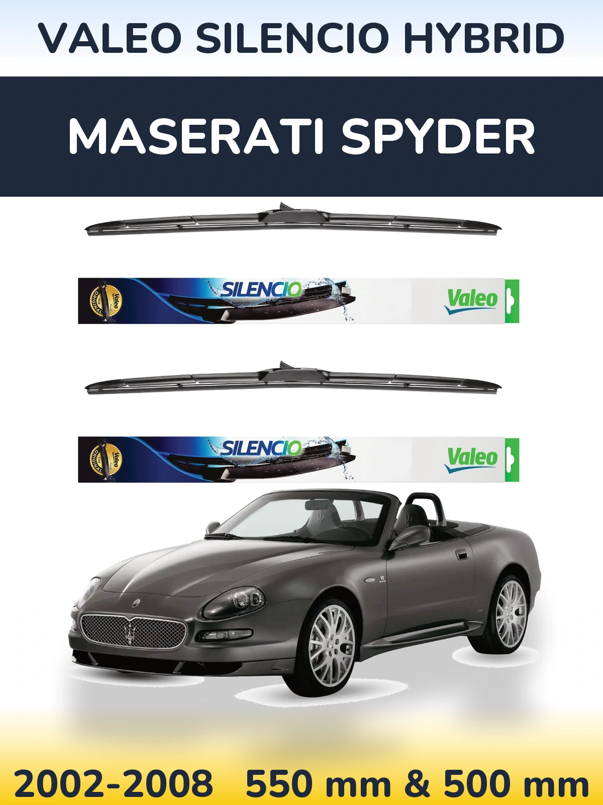 Комплект передніх щіток Valeo Silencio Hybrid 550 & 500 мм для Maserati Spyder 2002-2008