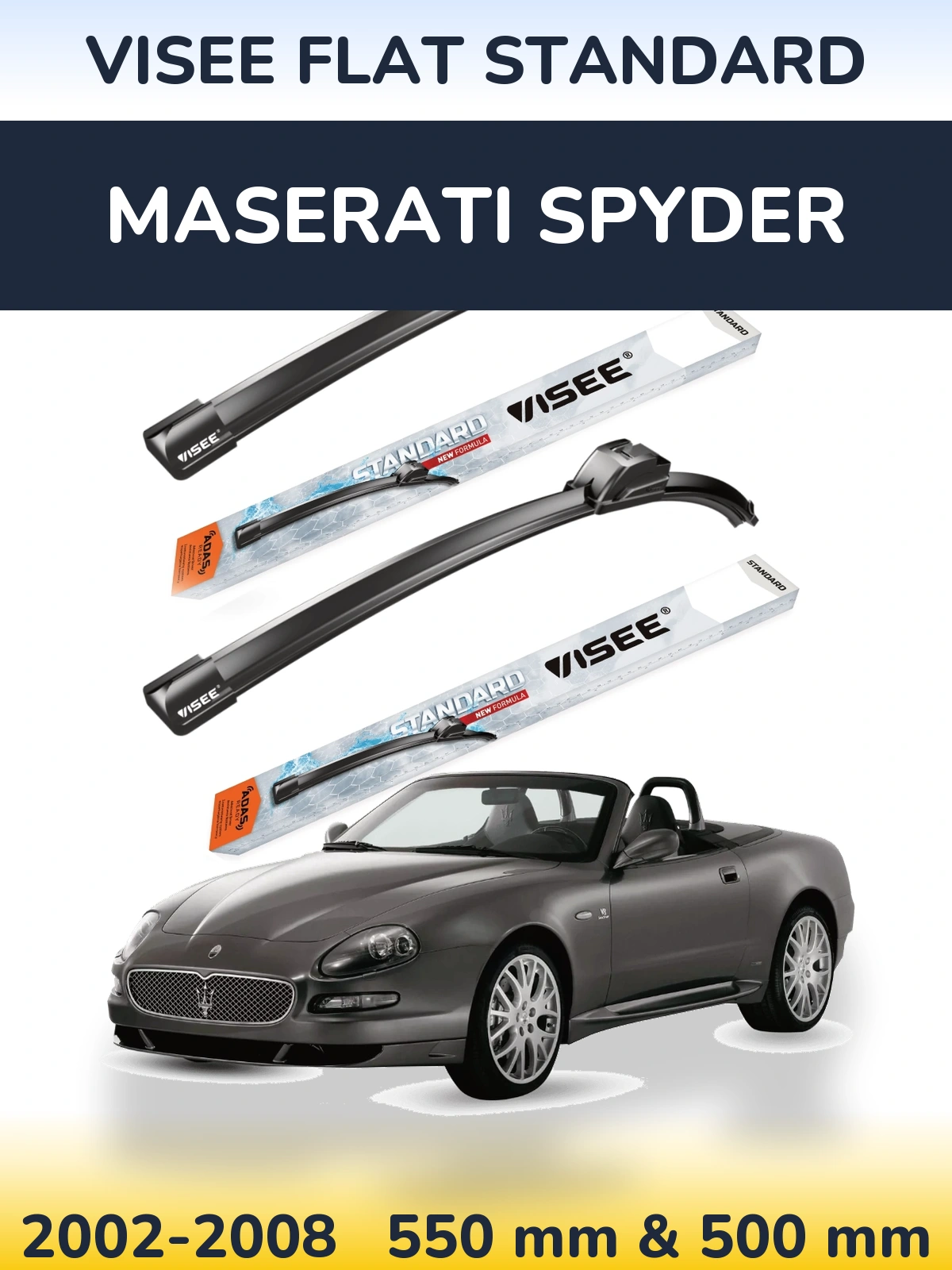 Комплект передних дворников VISEE FLAT STANDARD 550 & 500 мм для Maserati Spyder 2002-2008