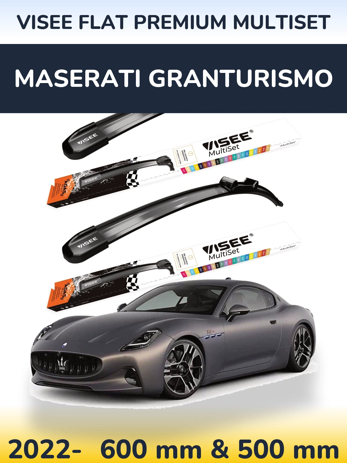 Front wiper blade set VISEE FLAT PREMIUM MultiSet 600 & 500 mm for Maserati GranTurismo 2022-2026