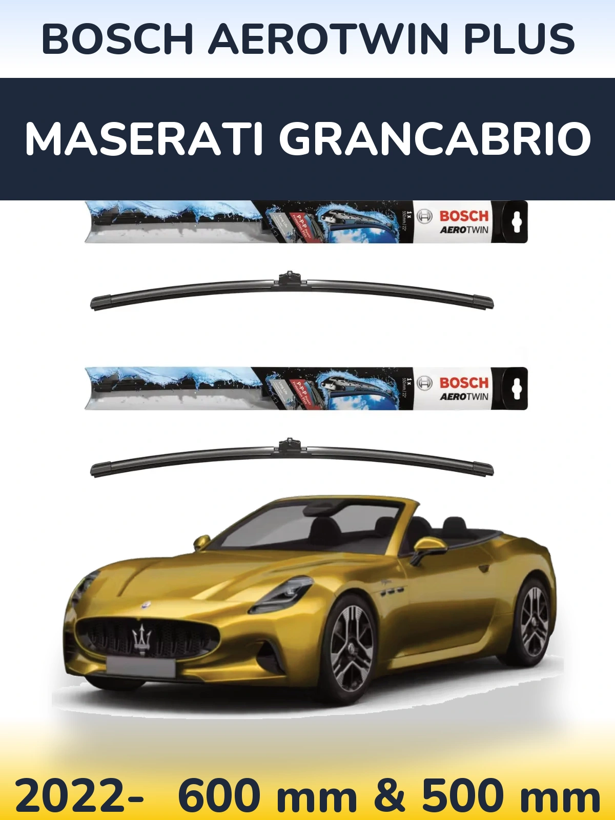 Комплект передних дворников BOSCH AeroTwin Plus 600 & 500 мм для Maserati GranCabrio 2022-2026