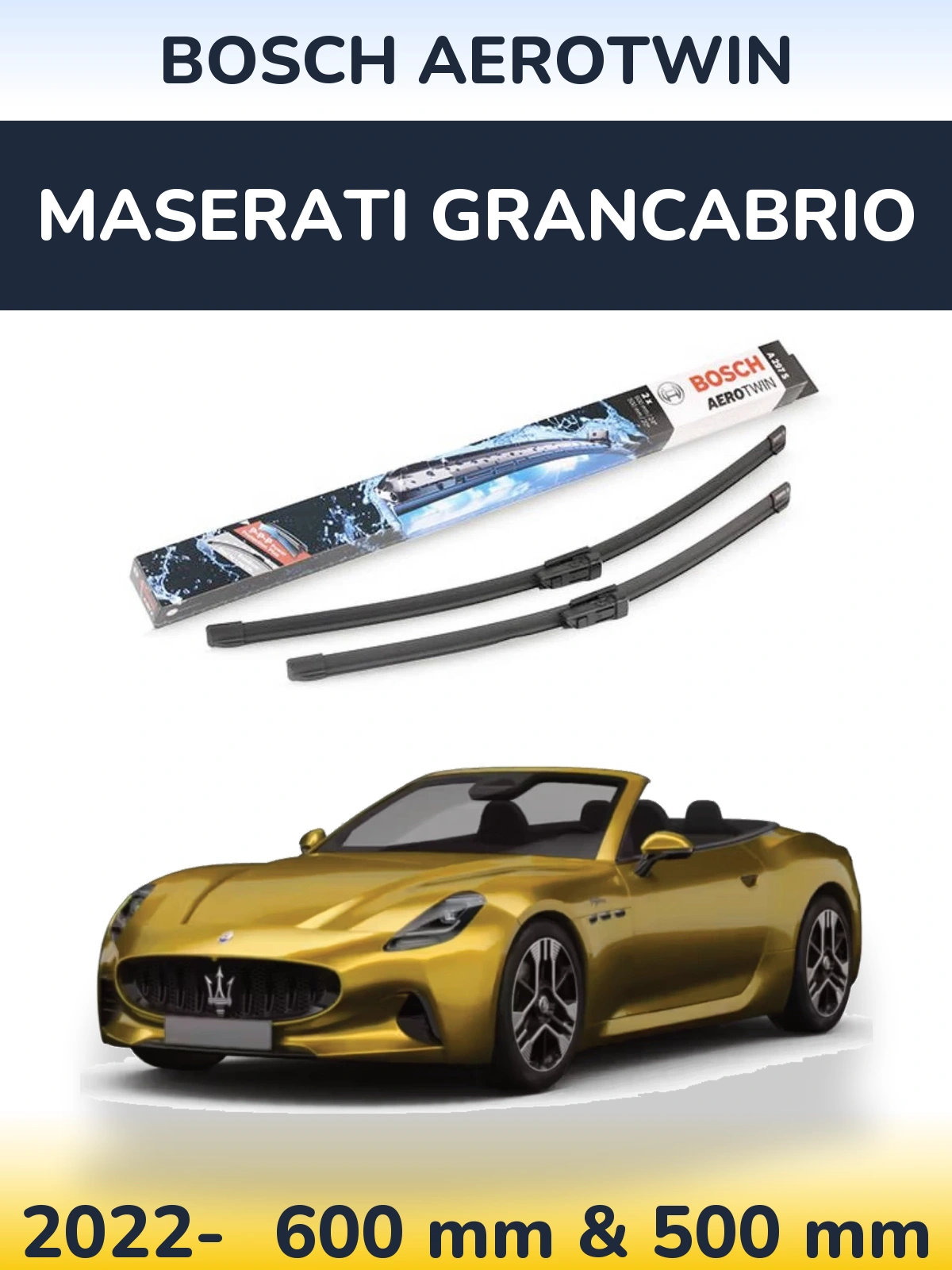 Комплект передних дворников BOSCH AeroTwin 600 & 500 мм для Maserati GranCabrio 2022-2026