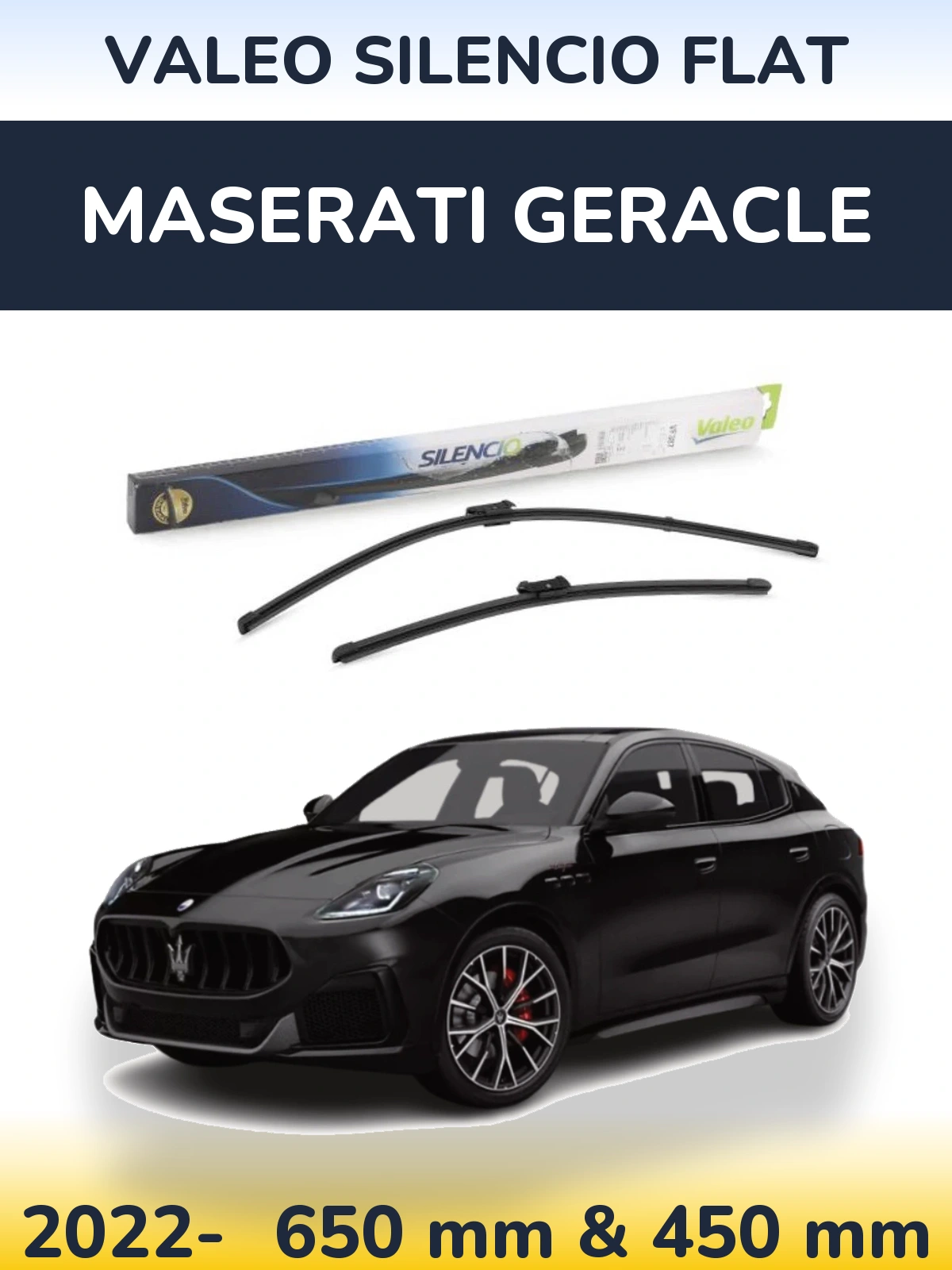Komplet przednich wycieraczek Valeo Silencio Flat 650 & 450 mm do Maserati Geracle 2022-2026