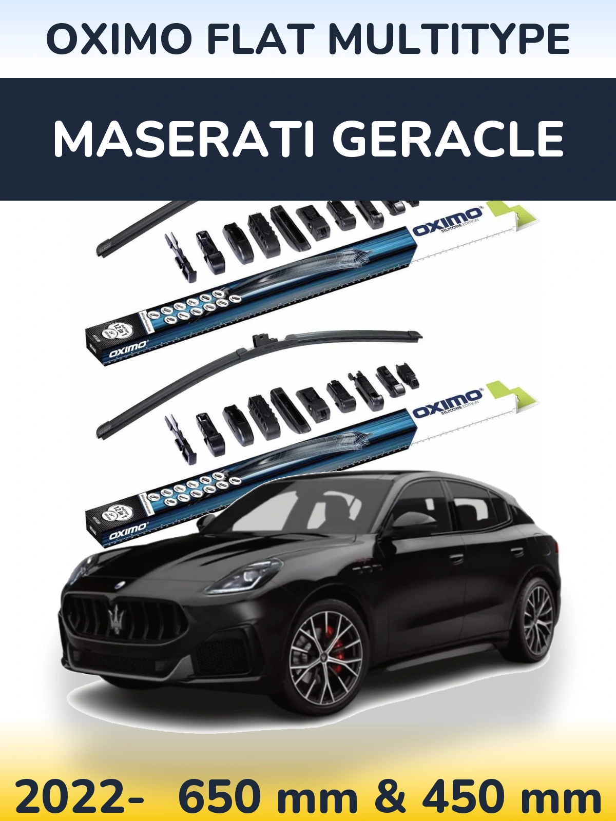 Комплект передних дворников Oximo Flat MultiТипe 650 & 450 мм для Maserati Geracle 2022-2026