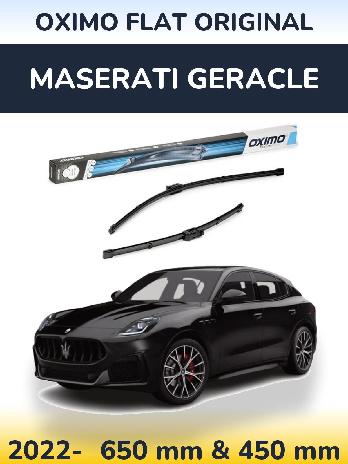 Front wiper blade set Oximo Flat Original 650 & 450 mm for Maserati Geracle 2022-2026