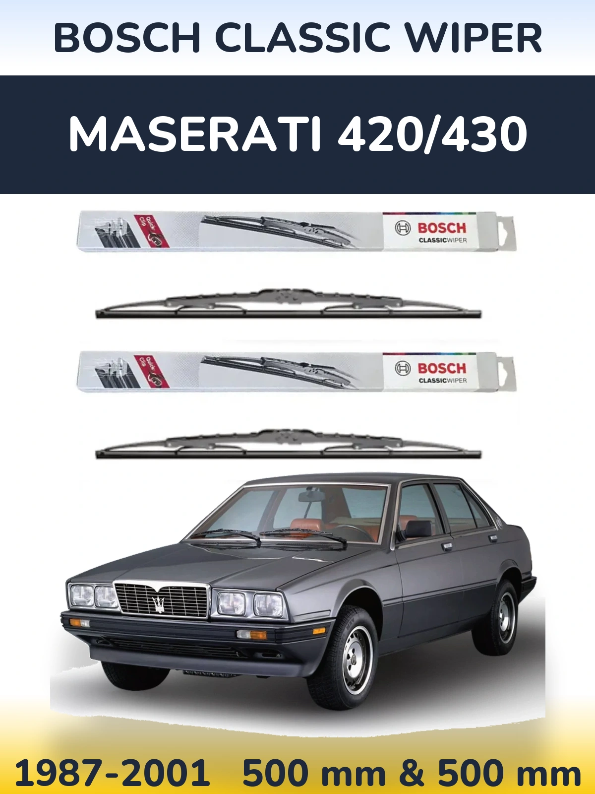 Front wiper blade set BOSCH Classic Wiper 500 & 500 мм for Maserati 420/430 1987-2001