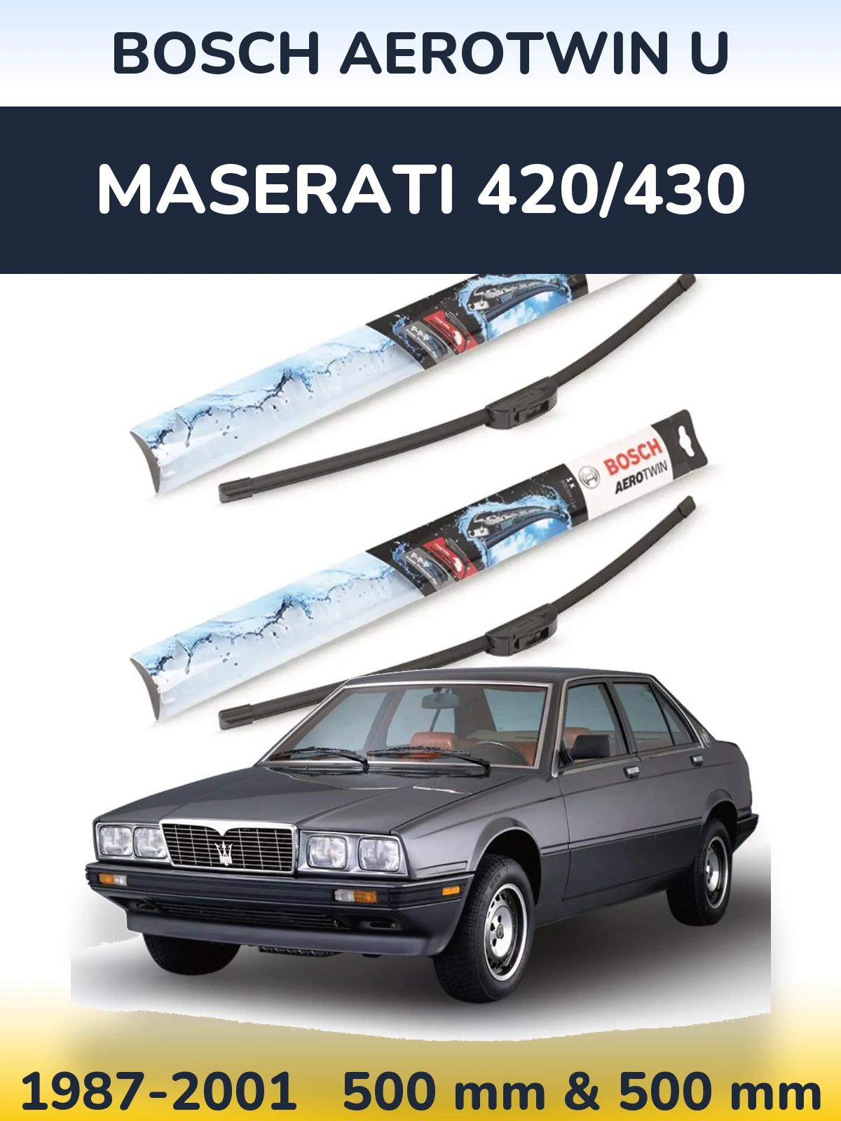 Комплект передних дворников BOSCH AeroTwin U 500 & 500 мм для Maserati 420/430 1987-2001