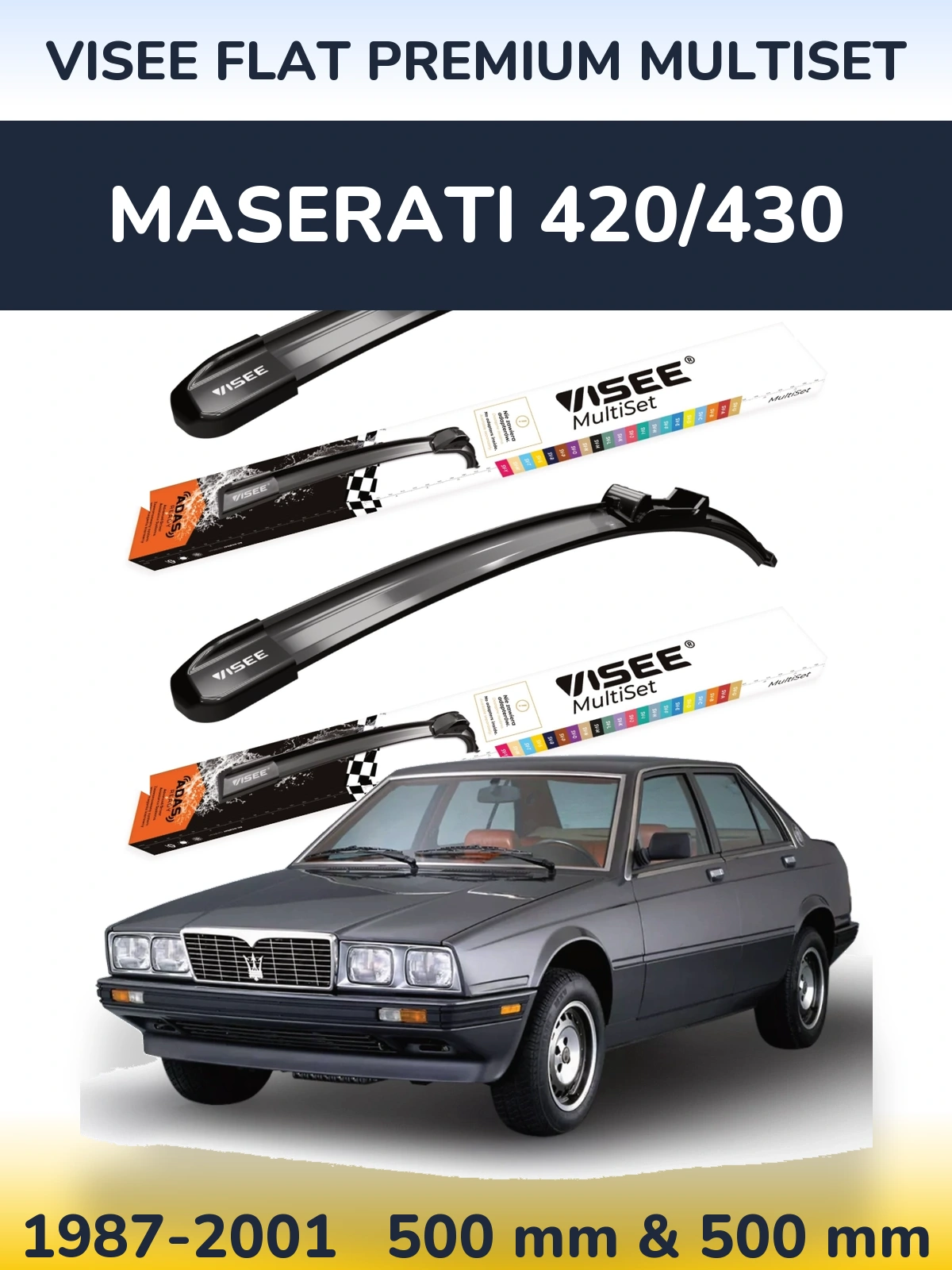 Комплект передних дворников VISEE FLAT PREMIUM MultiSet 500 & 500 мм для Maserati 420/430 1987-2001