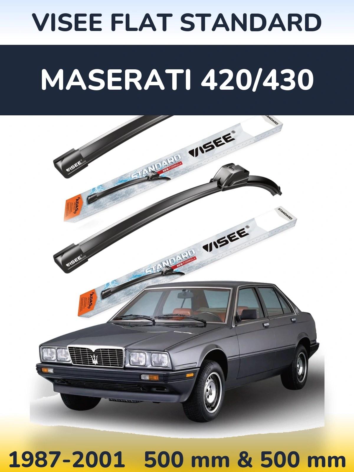 Комплект передніх щіток VISEE FLAT STANDARD 500 & 500 мм для Maserati 420/430 1987-2001