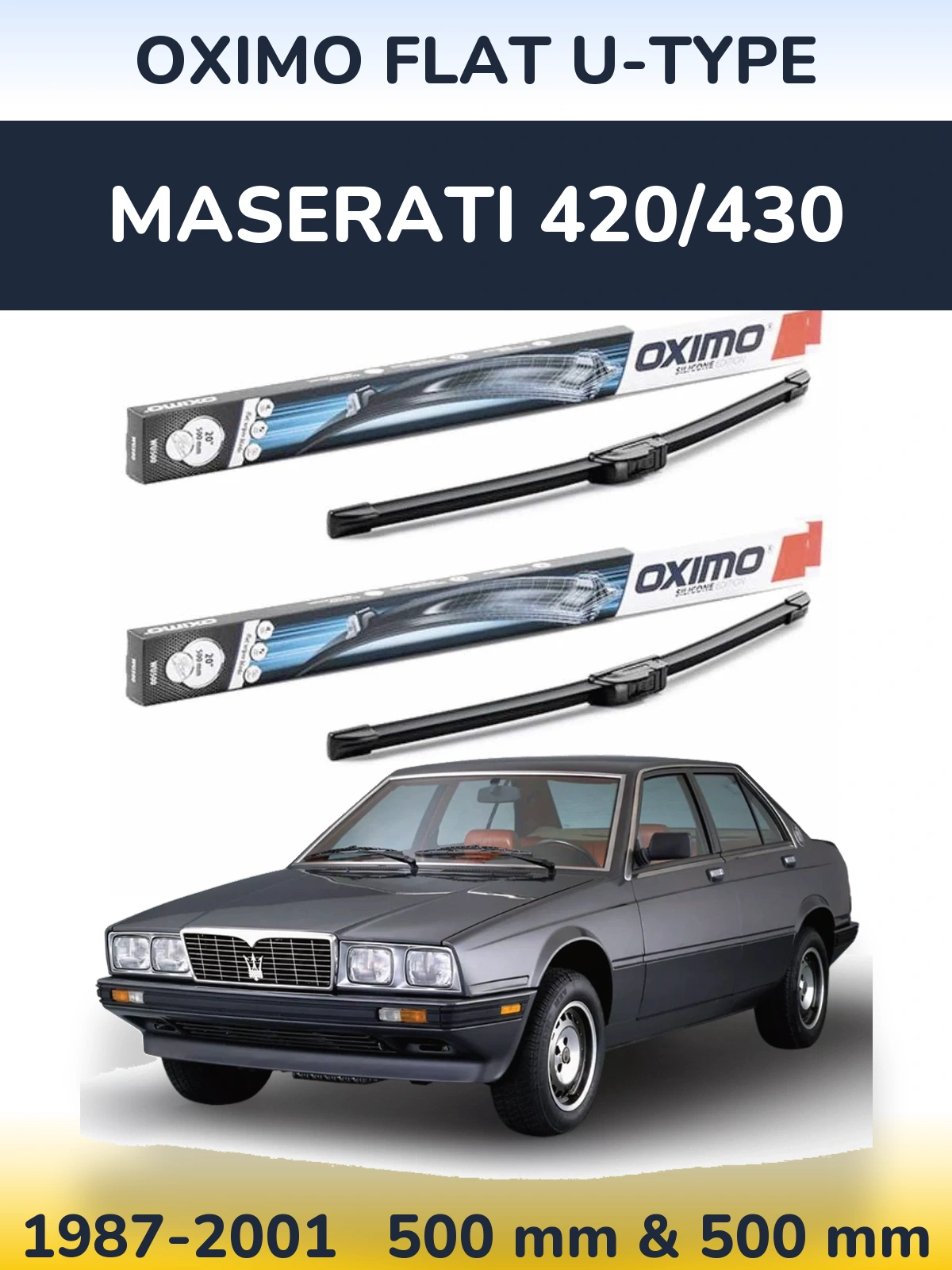 Комплект передніх щіток Oximo Flat U-type 500 & 500 мм для Maserati 420/430 1987-2001