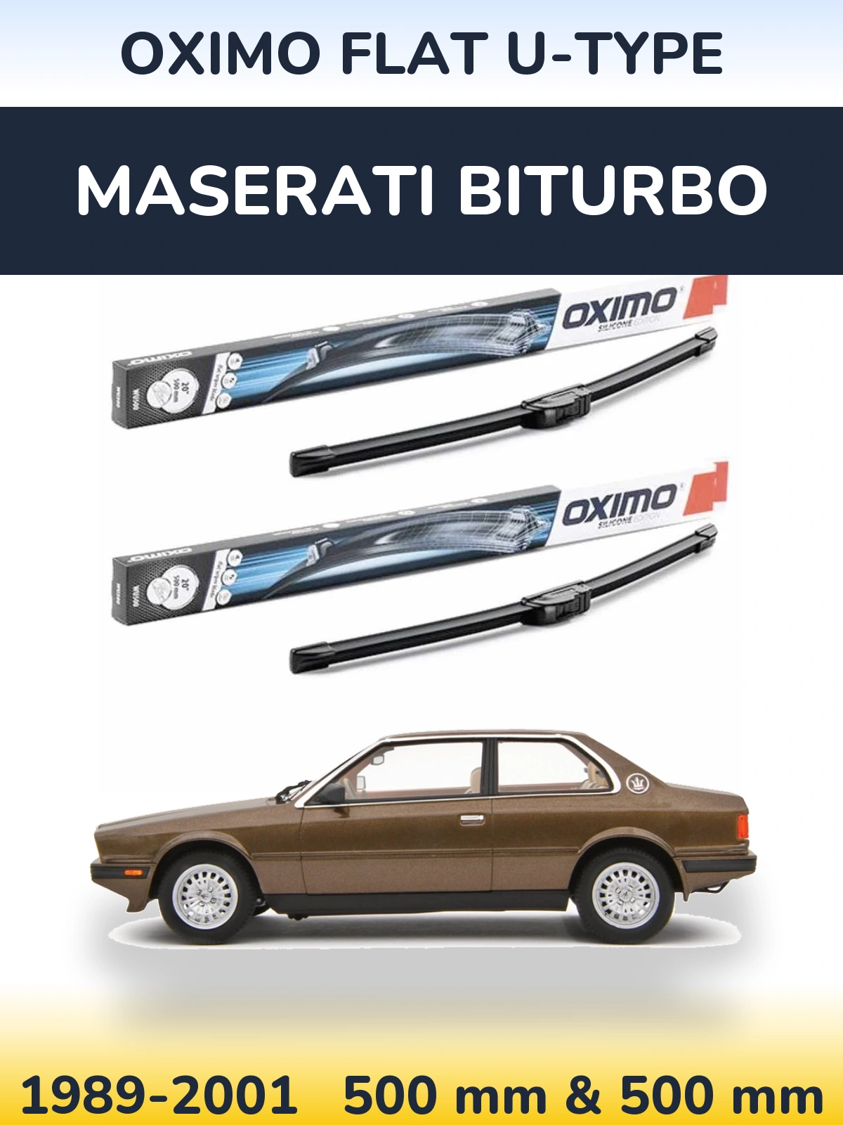 Комплект передних дворников Oximo Flat U-type 500 & 500 мм для Maserati Biturbo 1989-2001