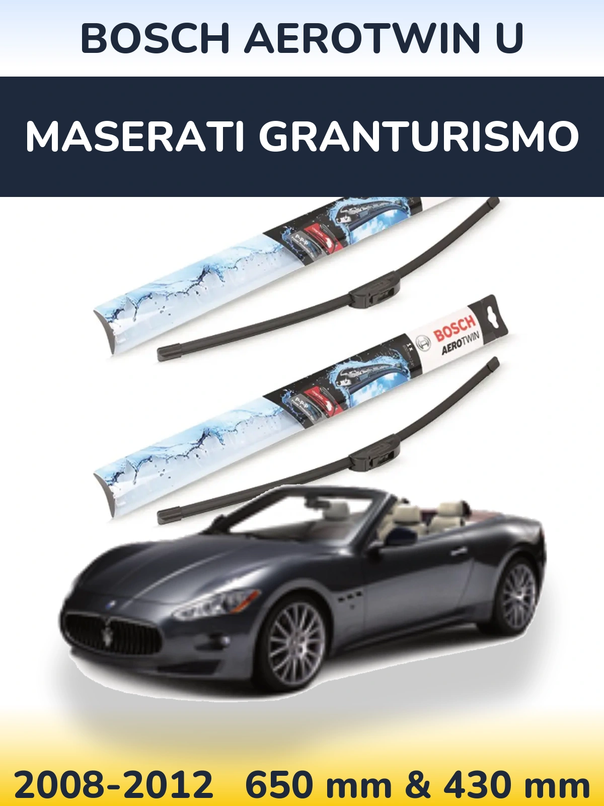 Комплект передних дворников BOSCH AeroTwin U 650 & 430 мм для Maserati GranTurismo 2008-2012