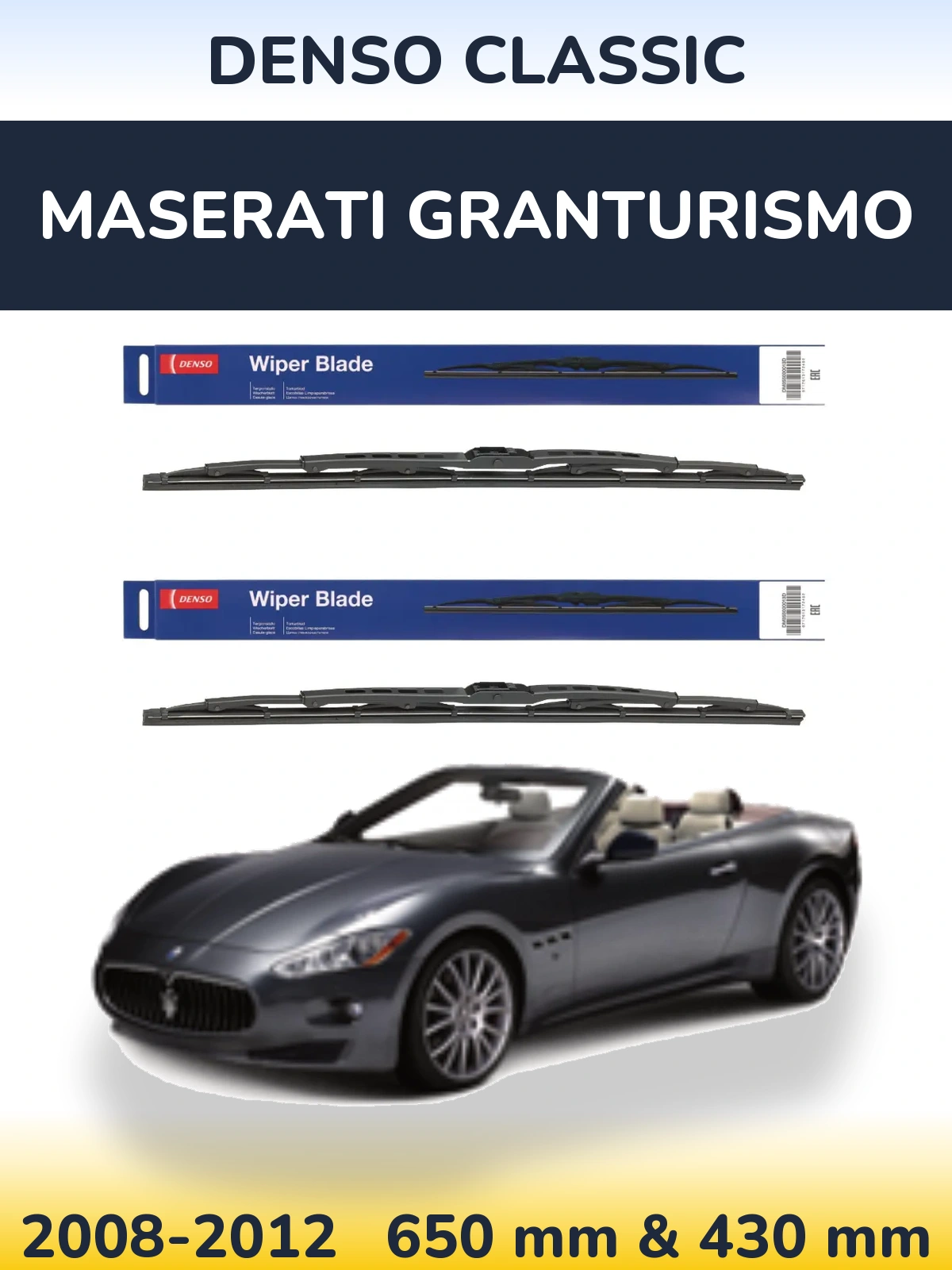 Front wiper blade set Denso Classic 650 & 430 мм for Maserati GranTurismo 2008-2012