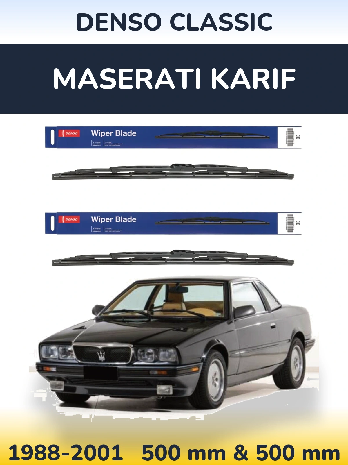 Front wiper blade set Denso Classic 500 & 500 mm for Maserati Karif 1988-2001