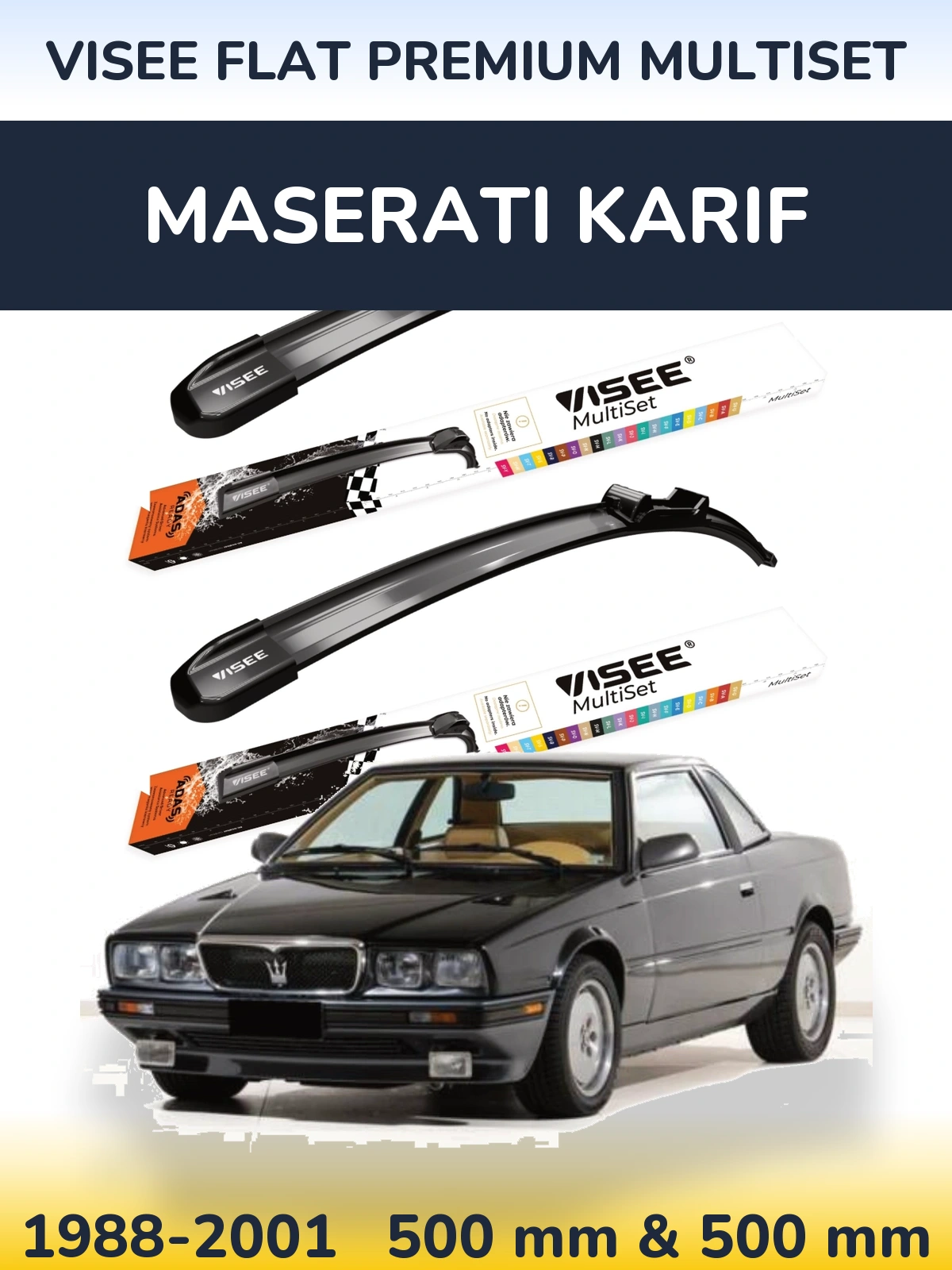 Комплект передних дворников VISEE FLAT PREMIUM MultiSet 500 & 500 мм для Maserati Karif 1988-2001