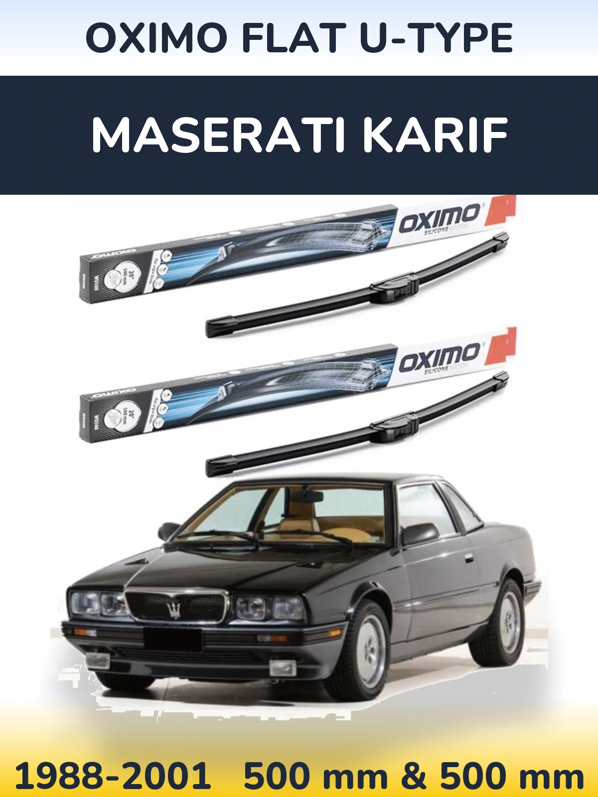 Front wiper blade set Oximo Flat U-type 500 & 500 мм for Maserati Karif 1988-2001