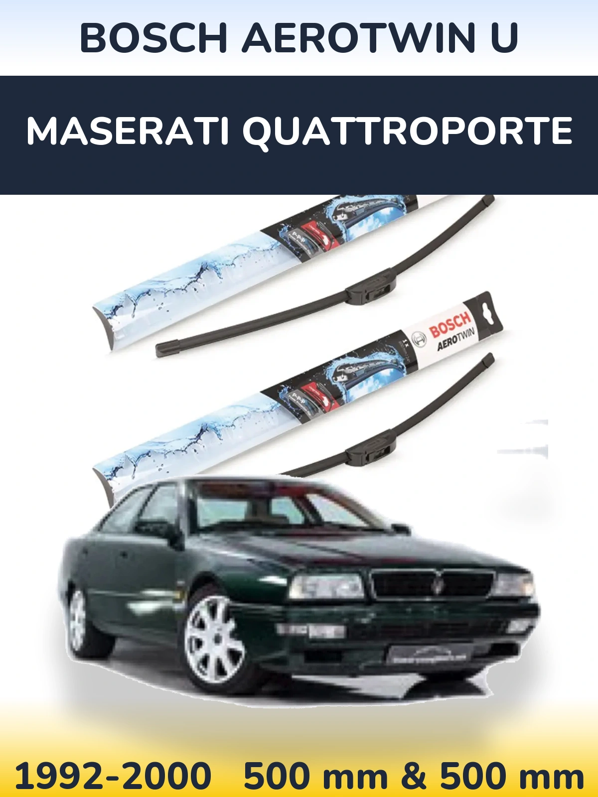 Front wiper blade set BOSCH AeroTwin U 500 & 500 мм for Maserati Quattroporte 1992-2000