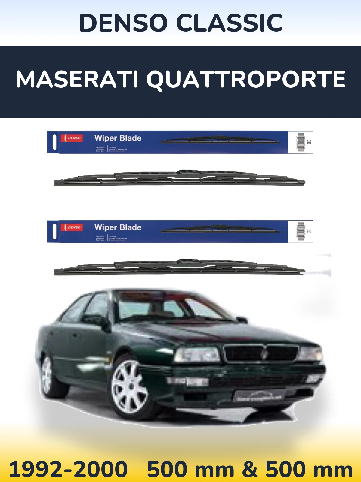 Front wiper blade set Denso Classic 500 & 500 mm for Maserati Quattroporte 1992-2000