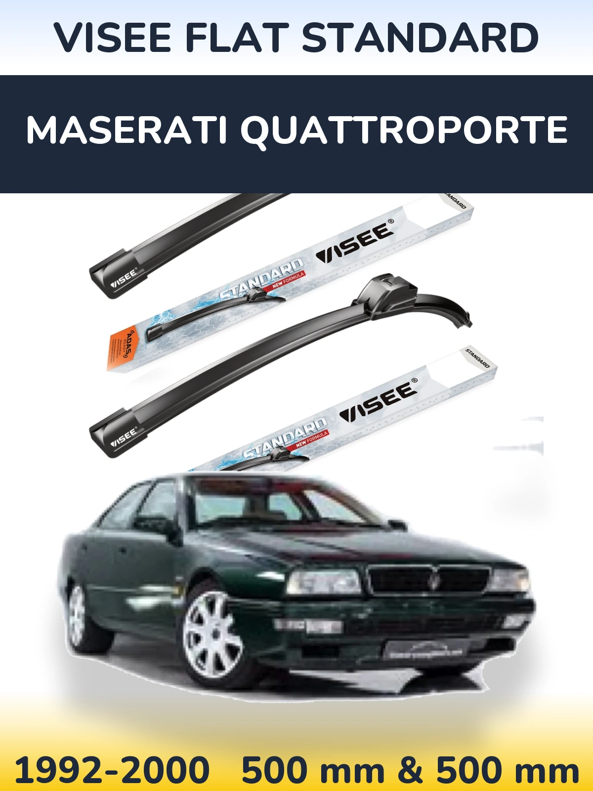 Front wiper blade set VISEE FLAT STANDARD 500 & 500 мм for Maserati Quattroporte 1992-2000