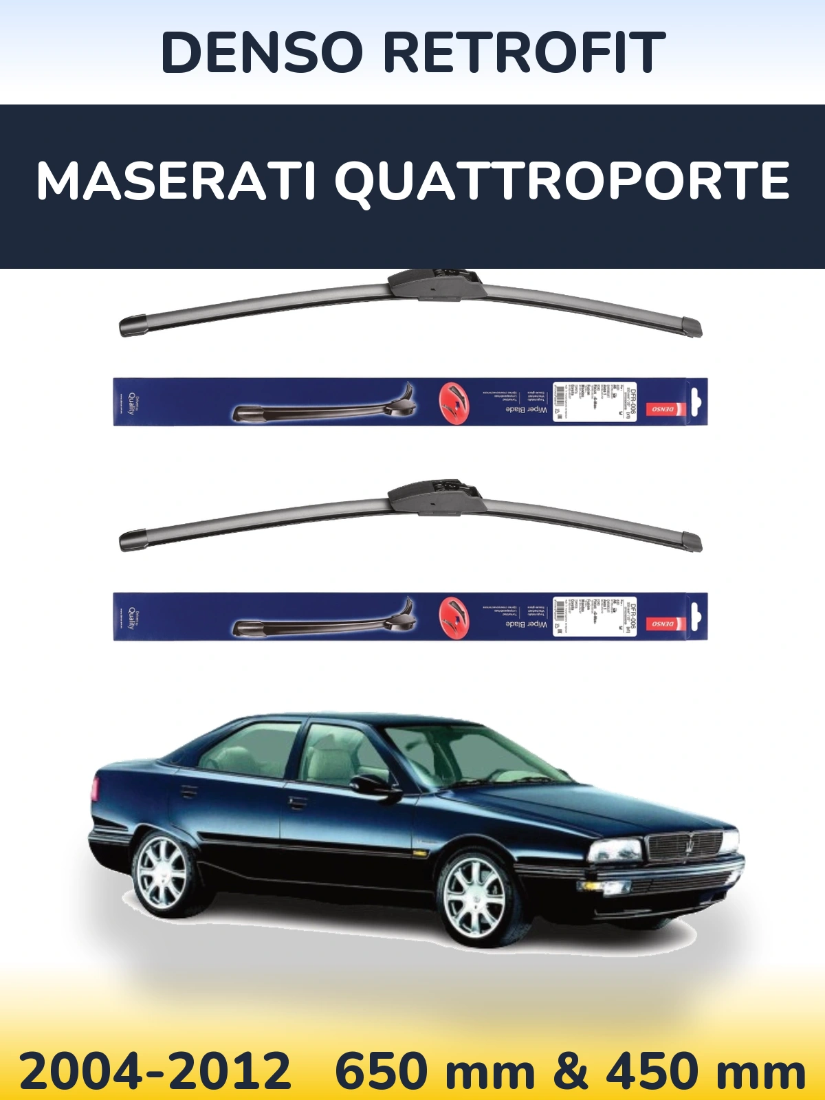 Комплект передніх щіток Denso Retrofit 650 & 450 мм для Maserati Quattroporte 2004-2012