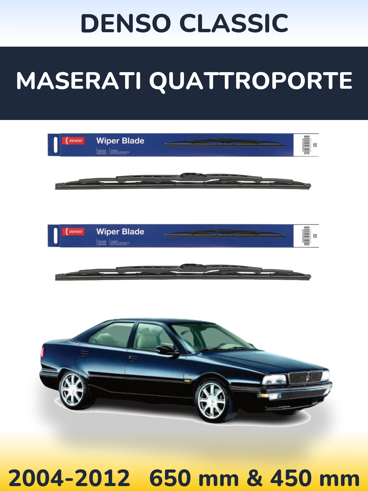 Front wiper blade set Denso Classic 650 & 450 mm for Maserati Quattroporte 2004-2012