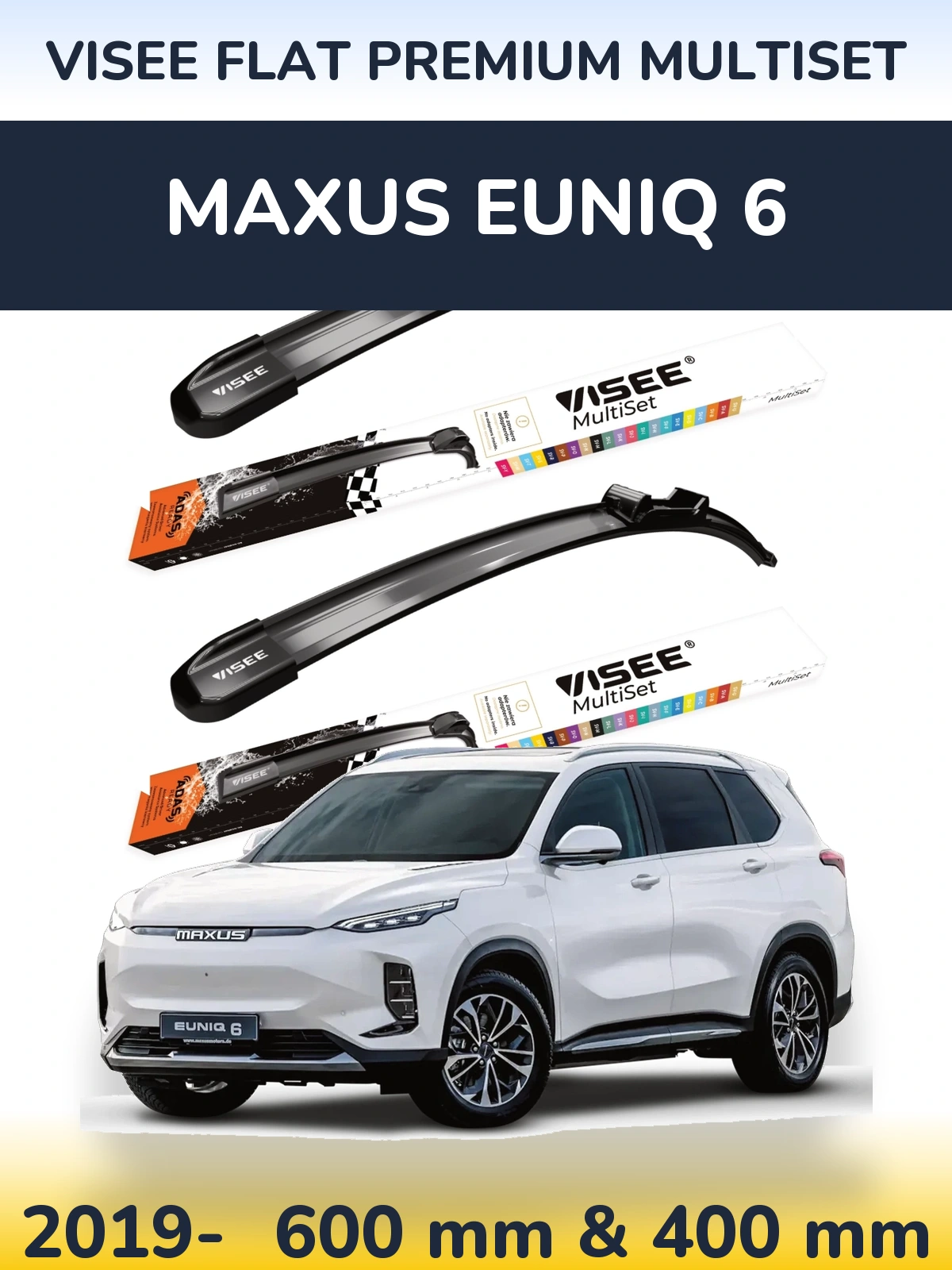 Komplet przednich wycieraczek VISEE FLAT PREMIUM MultiSet 600 & 400 mm do Maxus Euniq 6 2019-2026