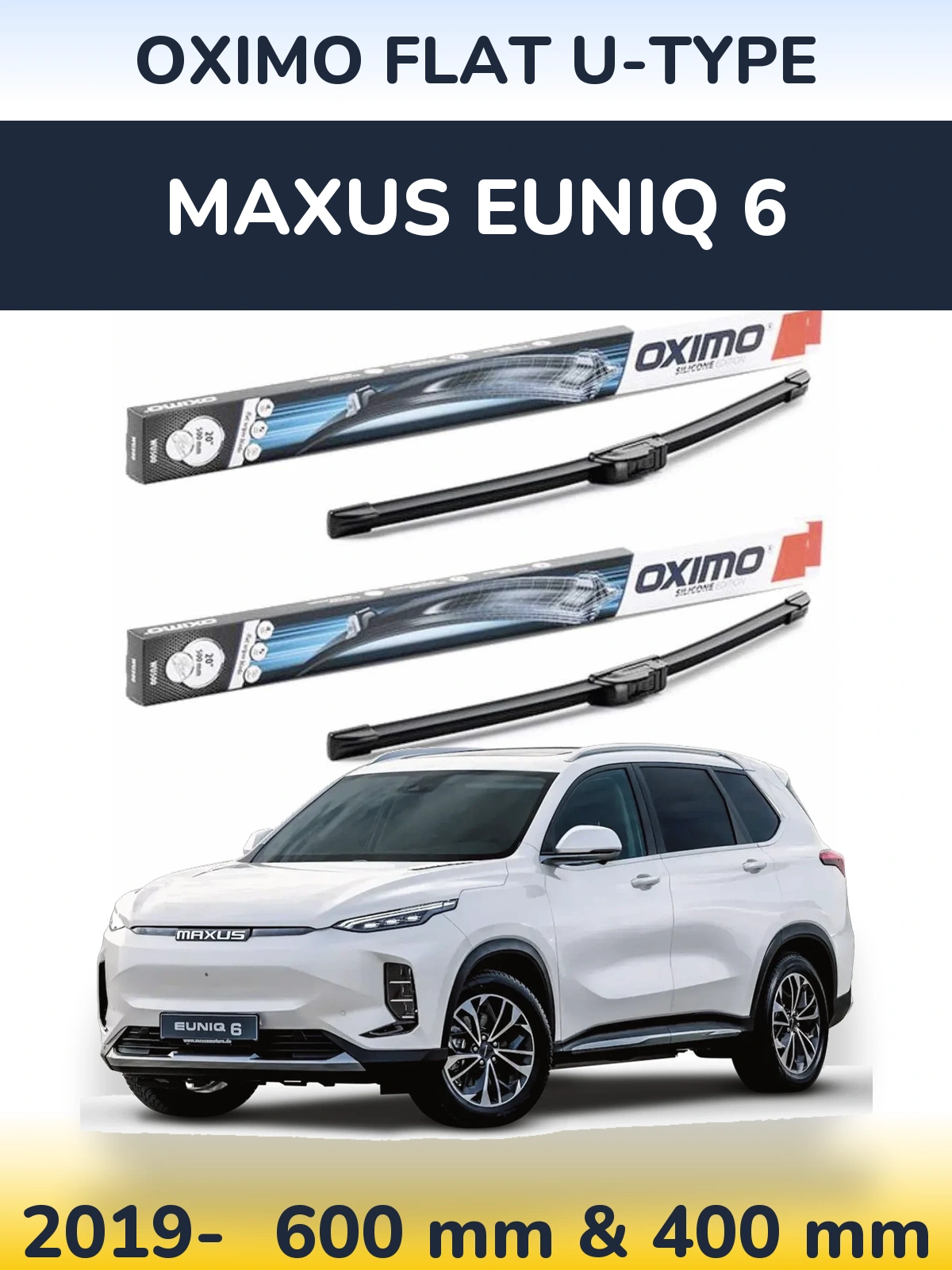Комплект передних дворников Oximo Flat U-type 600 & 400 мм для Maxus Euniq 6 2019-2026