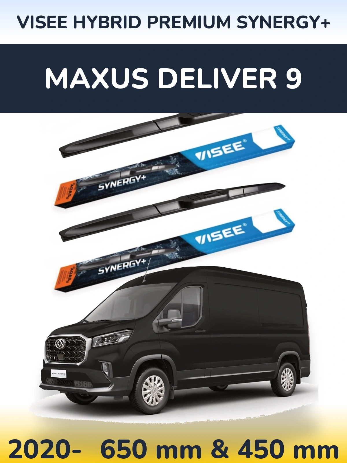 Front wiper blade set VISEE HYBRID PREMIUM SYNERGY+ 650 & 450 mm for Maxus Deliver 9 2020-2026